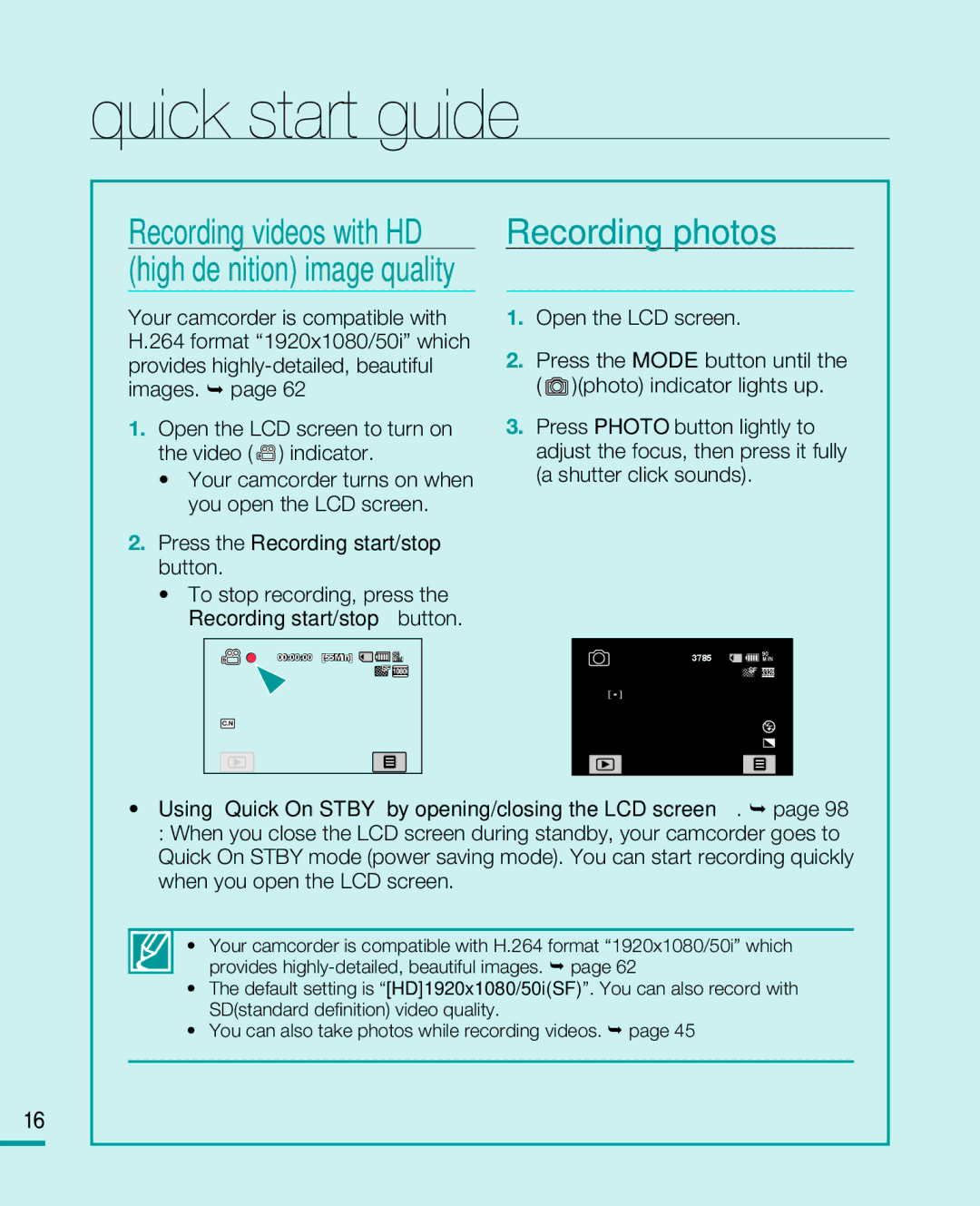 Samsung HMX-R10BP, HMX-R10SP user manual Recording photos, Recording videos with HD high definition image quality 