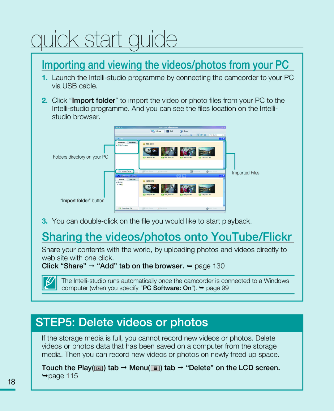 Samsung HMX-R10BP Importing and viewing the videos/photos from your PC, Sharing the videos/photos onto YouTube/Flickr 