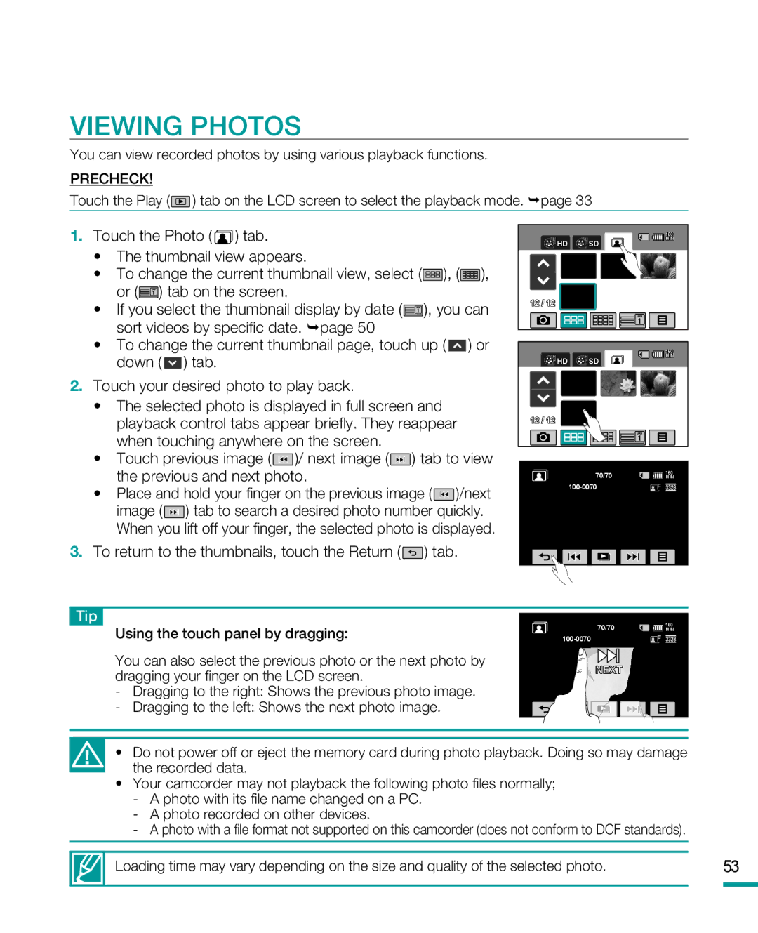 Samsung HMX-R10SP, HMX-R10BP user manual Viewing Photos 