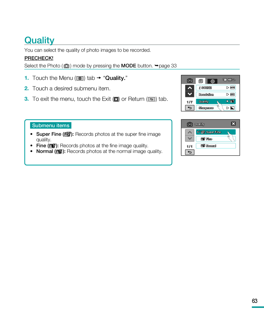 Samsung HMX-R10SP, HMX-R10BP user manual Quality 