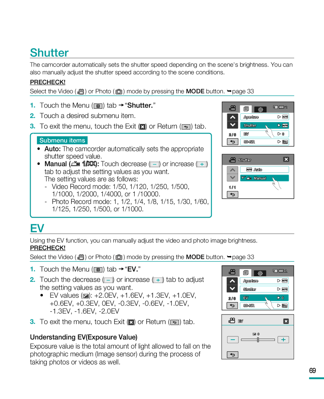 Samsung HMX-R10SP, HMX-R10BP user manual Shutter 