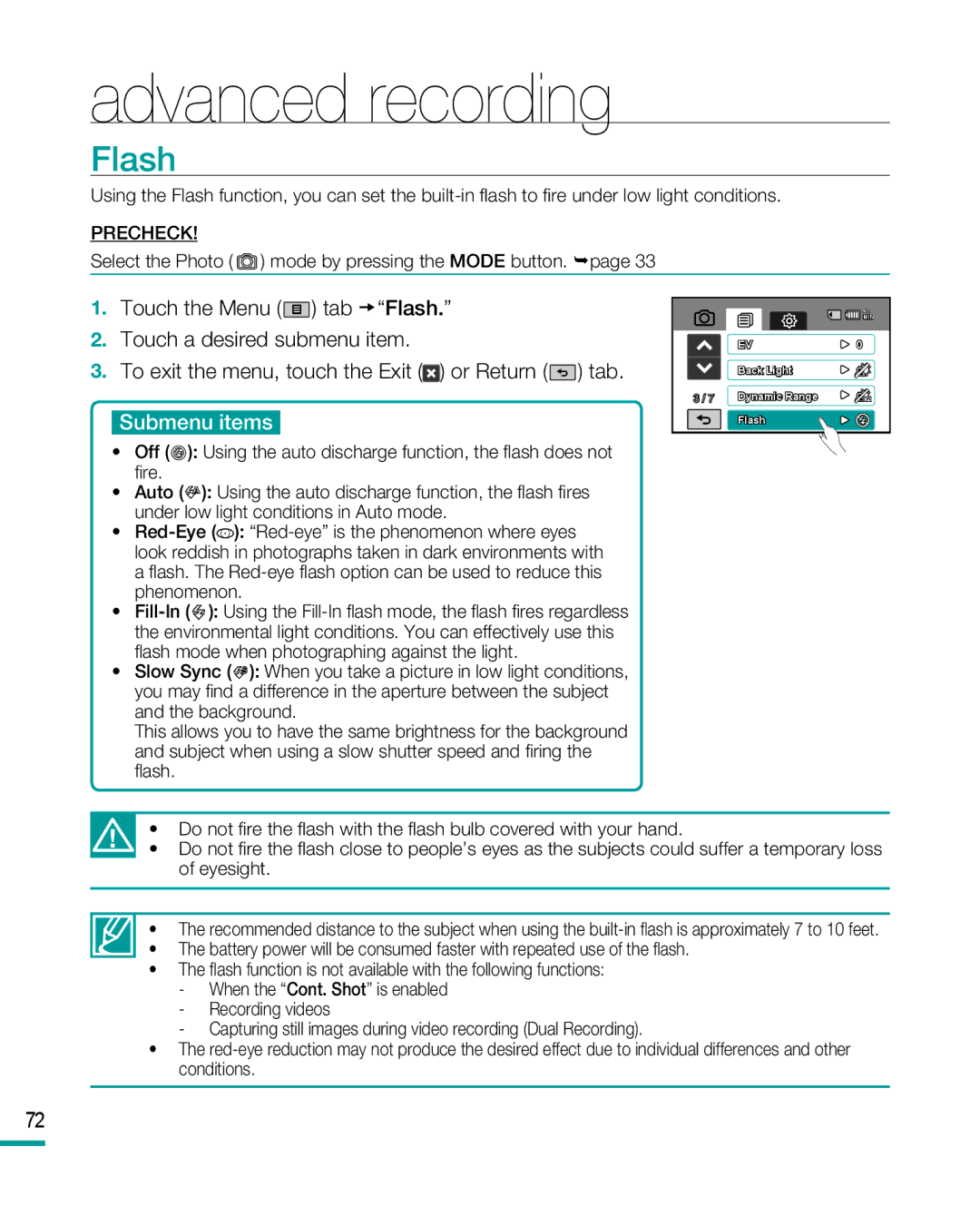 Samsung HMX-R10BP, HMX-R10SP user manual Flash 