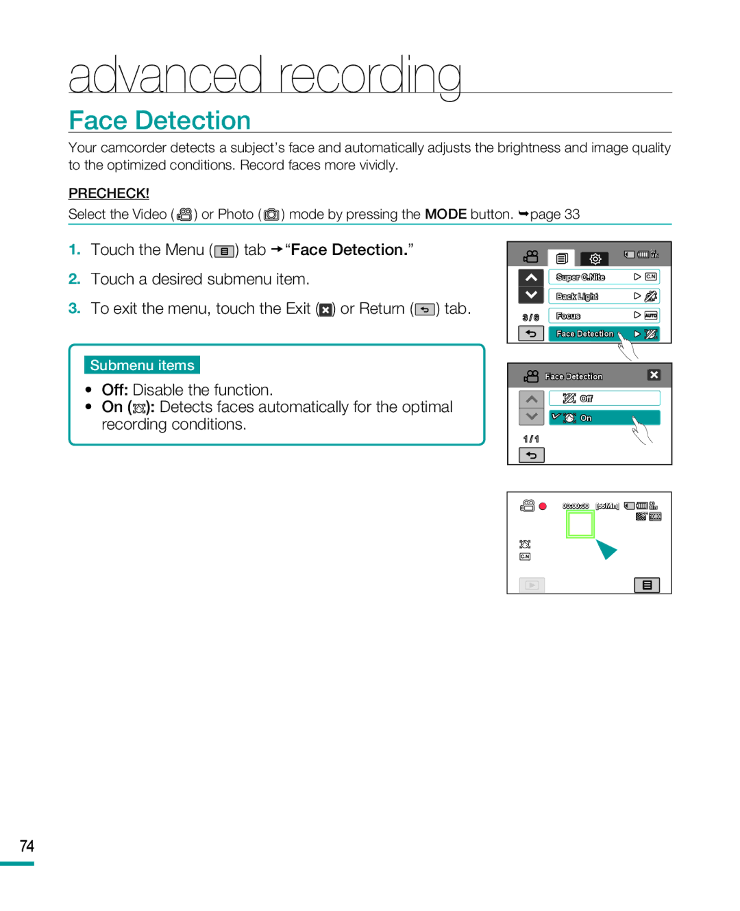 Samsung HMX-R10BP, HMX-R10SP user manual Face Detection 