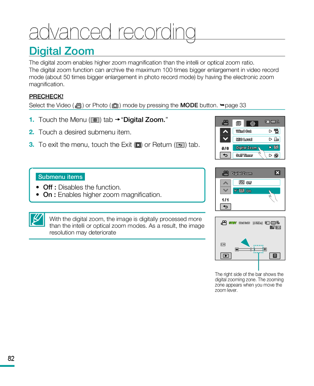 Samsung HMX-R10BP, HMX-R10SP user manual Digital Zoom 