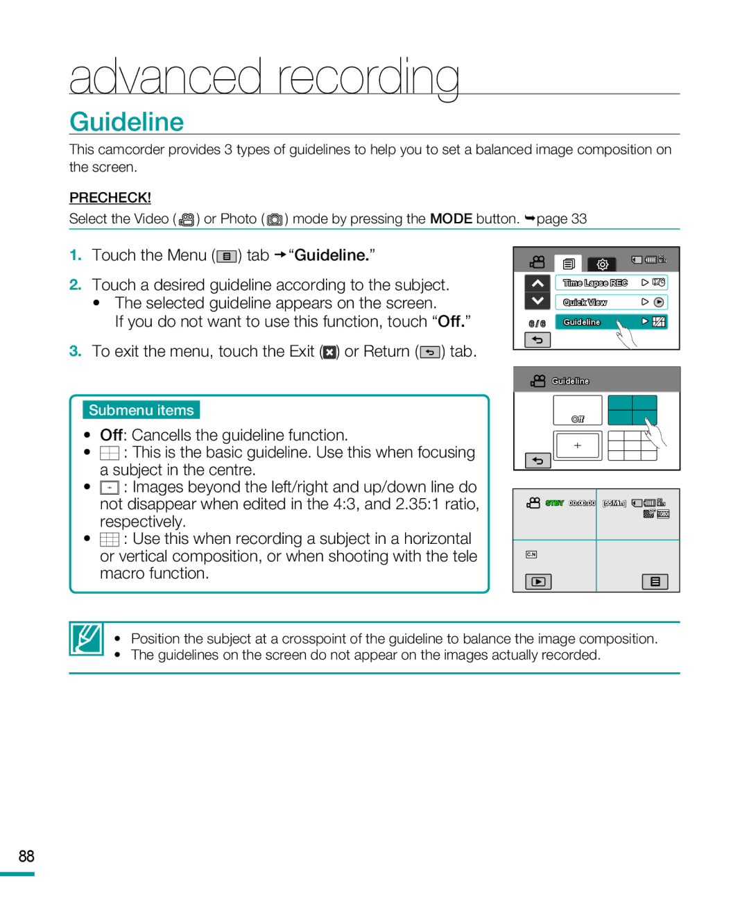 Samsung HMX-R10BP, HMX-R10SP user manual Guideline 