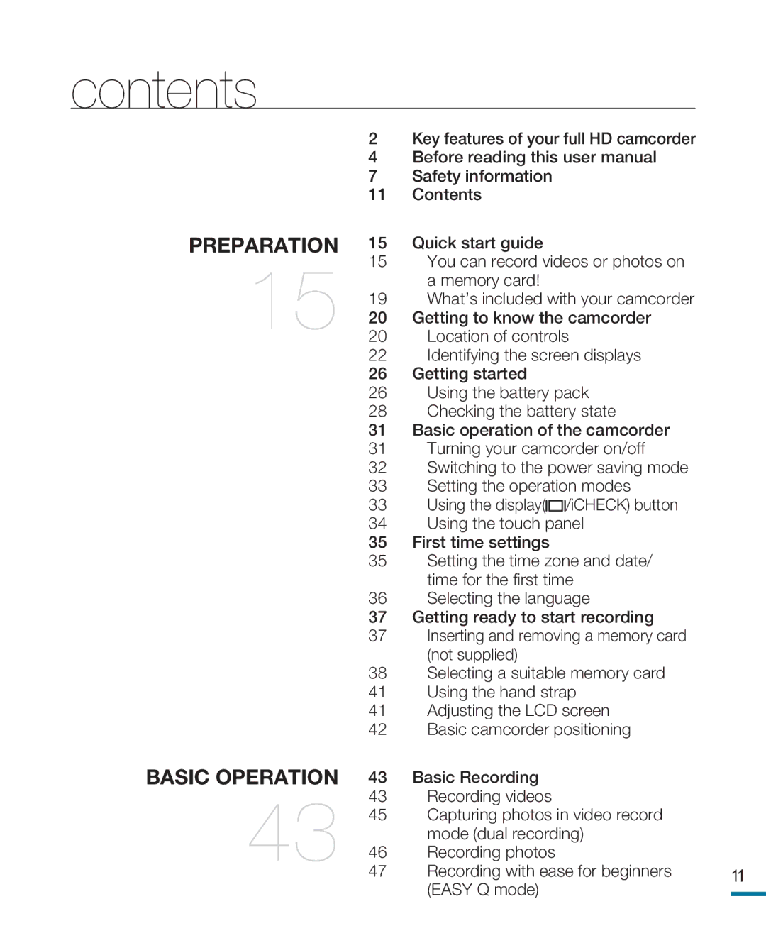 Samsung HMX-R10BP/NWT, HMX-R10BP/EDC, HMX-R10SP/EDC, HMX-R10BP/MEA, HMX-R10SP/MEA, HMX-R10BP/AAW, HMX-R10SP/AAW manual Contents 