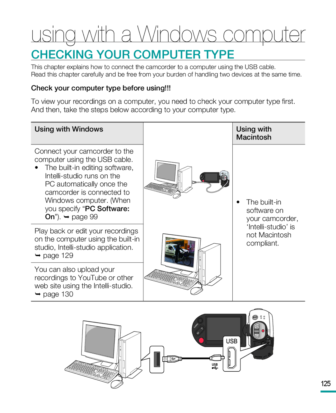 Samsung HMX-R10SP/XER, HMX-R10BP/EDC, HMX-R10SP/EDC, HMX-R10BP/MEA, HMX-R10SP/MEA manual Checking Your Computer Type, 125 