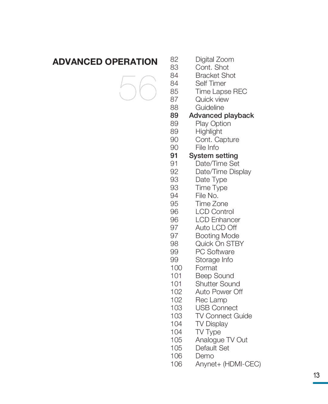 Samsung HMX-R10BP/EDC, HMX-R10SP/EDC, HMX-R10BP/MEA, HMX-R10SP/MEA, HMX-R10BP/AAW, HMX-R10SP/AAW manual Advanced Operation 