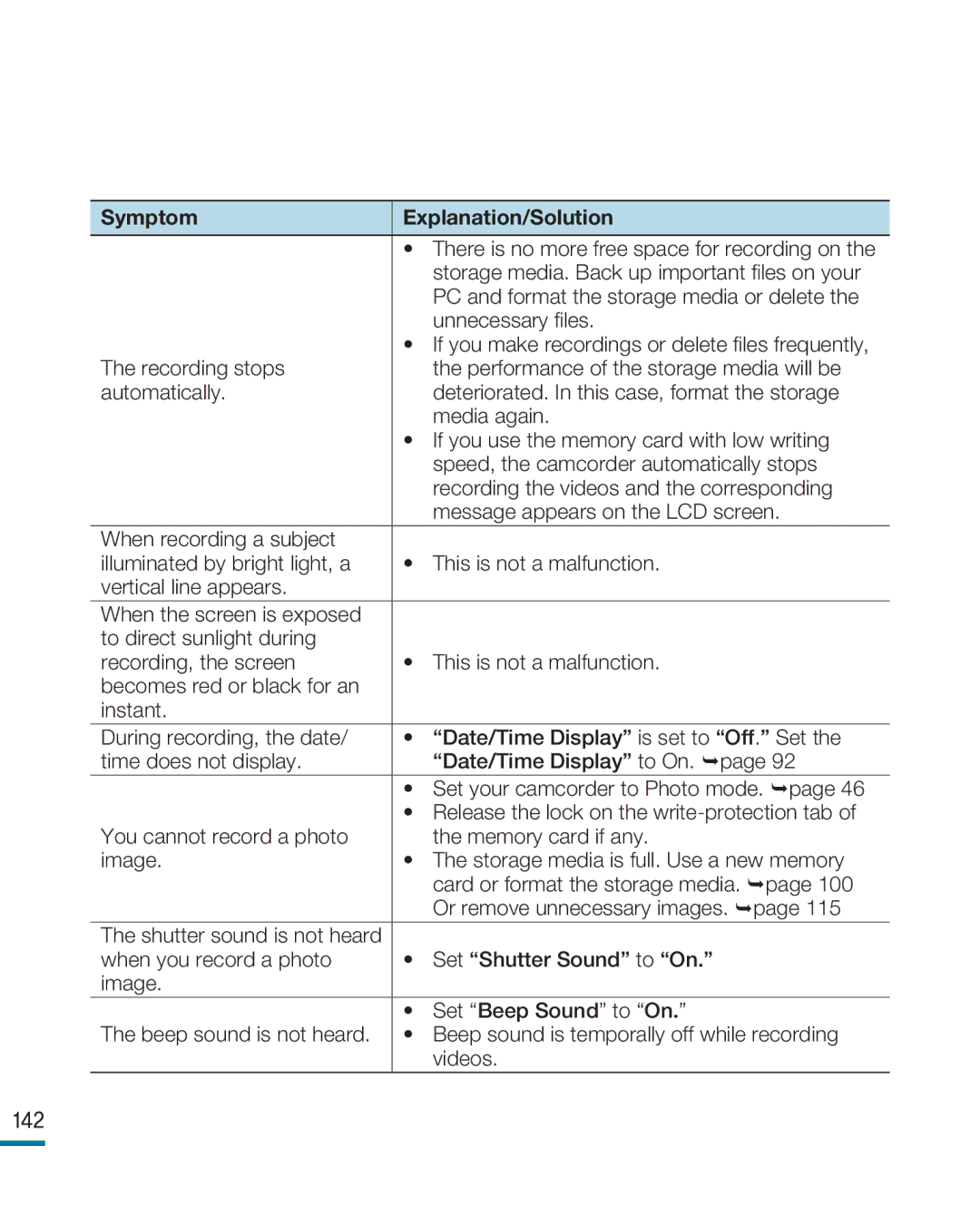 Samsung HMX-R10BP/COL manual There is no more free space for recording on, Storage media. Back up important files on your 