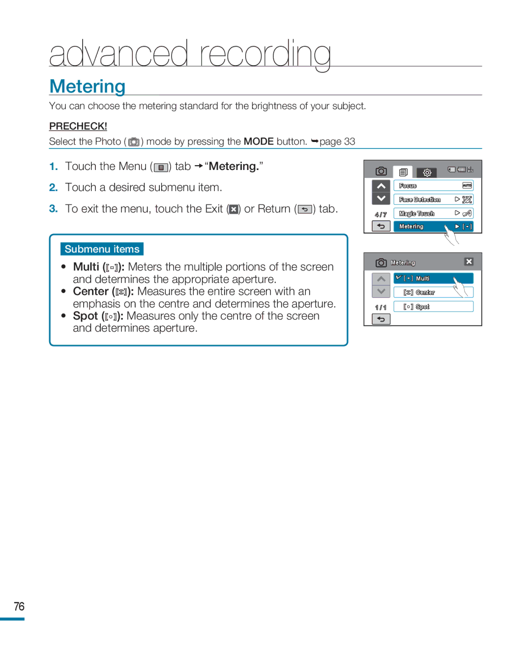 Samsung HMX-R10BP/NWT, HMX-R10BP/EDC, HMX-R10SP/EDC, HMX-R10BP/MEA, HMX-R10SP/MEA, HMX-R10BP/AAW, HMX-R10SP/AAW manual Metering 