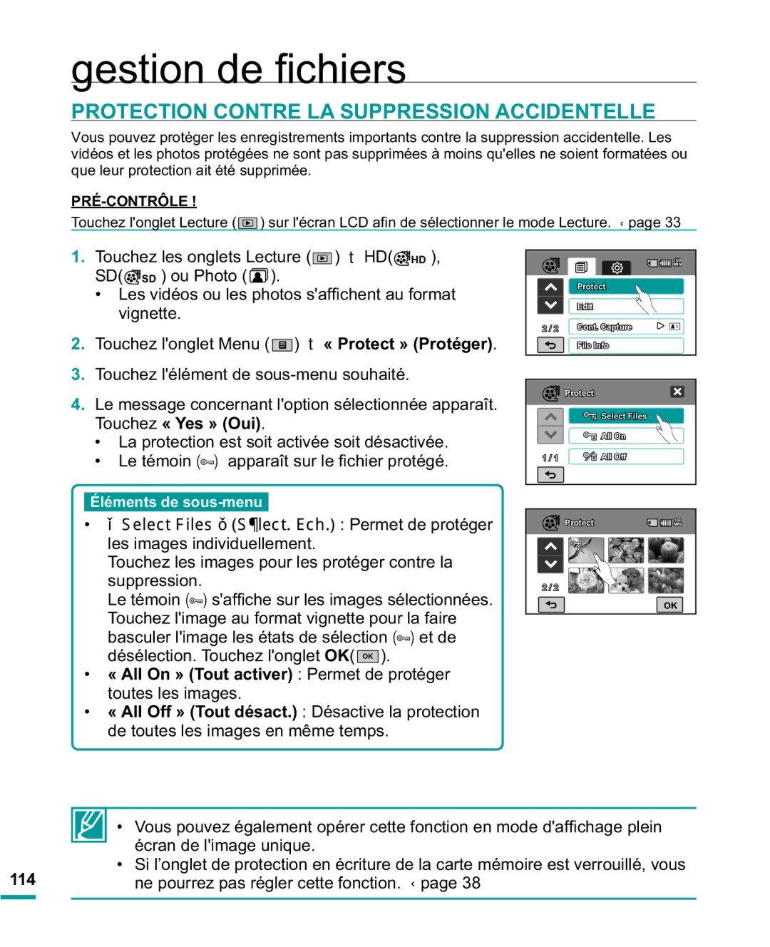 Samsung HMX-R10BP/EDC, HMX-R10SP/EDC manual Protection Contre LA Suppression Accidentelle 