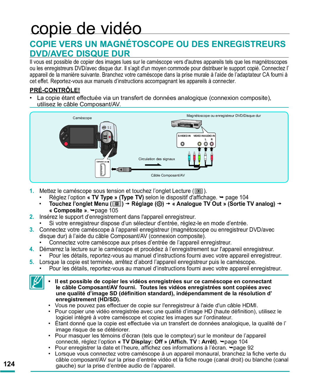 Samsung HMX-R10BP/EDC, HMX-R10SP/EDC manual Copie de vidéo, JDXFKHVXUODSULVHG¶HQWUpHDXGLRGHO¶DSSDUHLO 