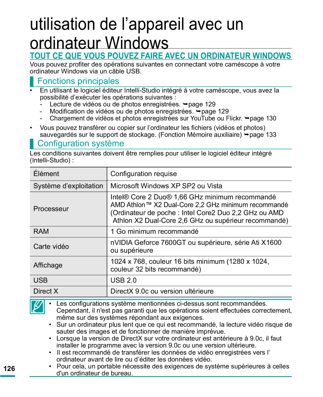 Samsung HMX-R10BP/EDC Tout CE QUE Vous Pouvez Faire Avec UN Ordinateur Windows, Fonctions principales, RQ¿JXUDWLRQV\VWqPH 