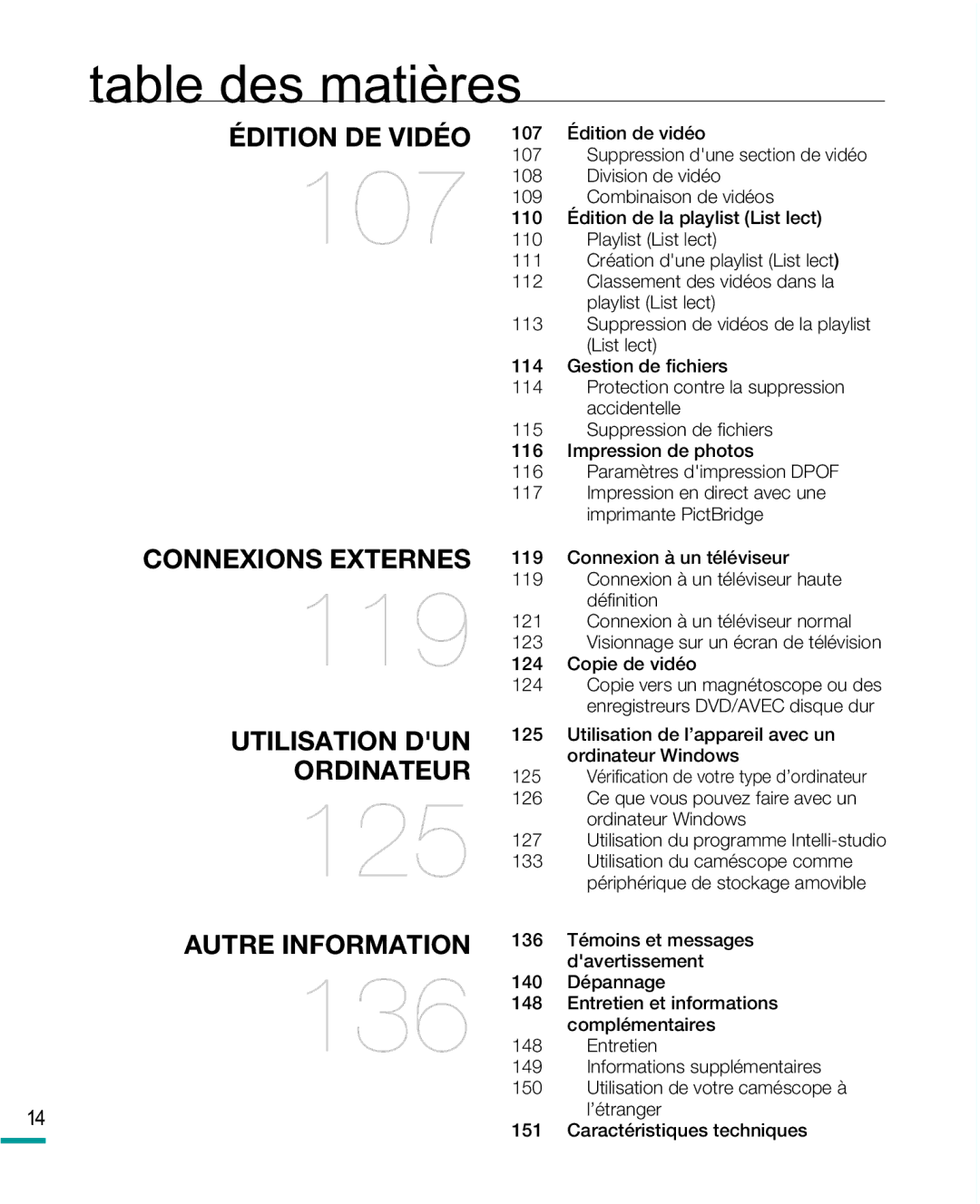 Samsung HMX-R10BP/EDC Complémentaires, Entretien, Informations supplémentaires 150, ’étranger, Caractéristiques techniques 