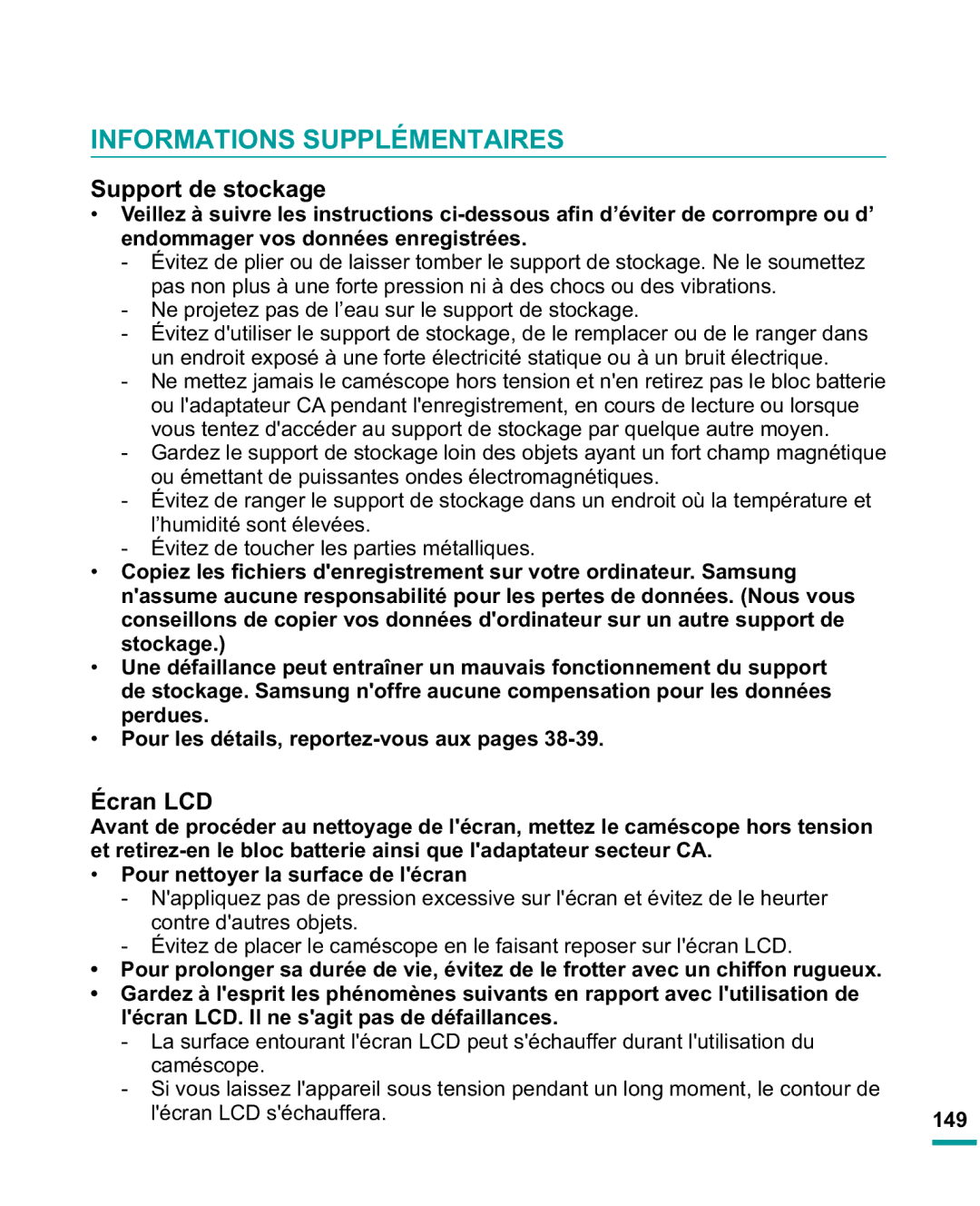 Samsung HMX-R10SP/EDC, HMX-R10BP/EDC Informations Supplémentaires, Ou émettant de puissantes ondes électromagnétiques, 149 