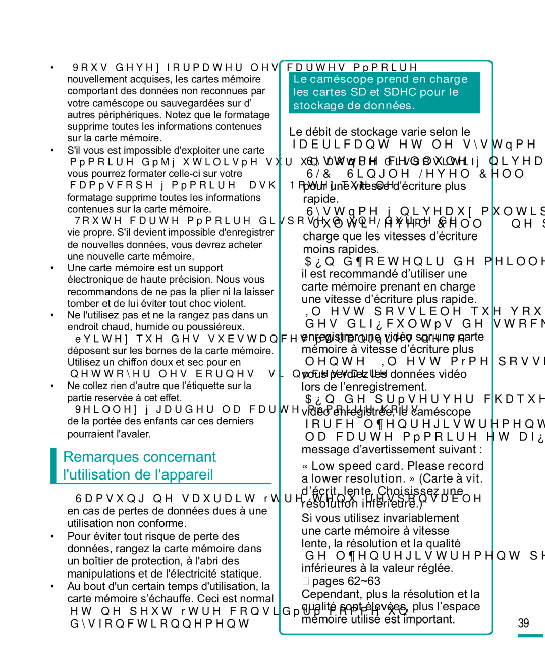 Samsung HMX-R10SP/EDC, HMX-R10BP/EDC Remarques concernant lutilisation de lappareil, ‡6\VWqPHFHOOXOHjQLYHDXVLPSOH 