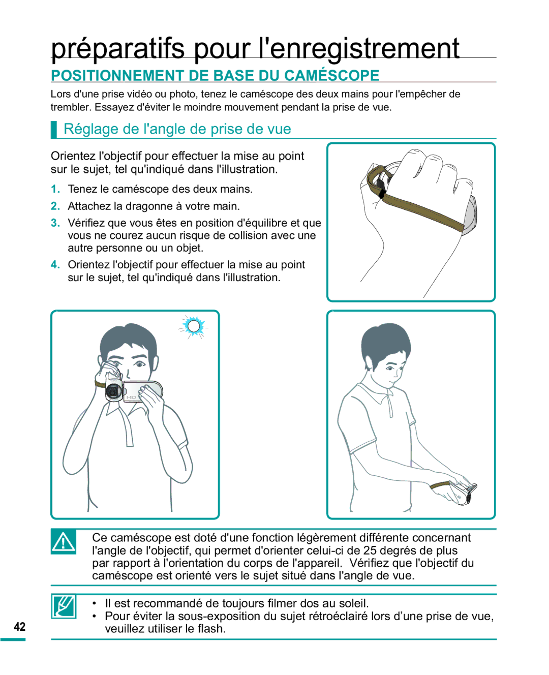 Samsung HMX-R10BP/EDC Positionnement DE Base DU Caméscope, Réglage de langle de prise de vue, YhxloohXwlolvhuOhÀdvk 