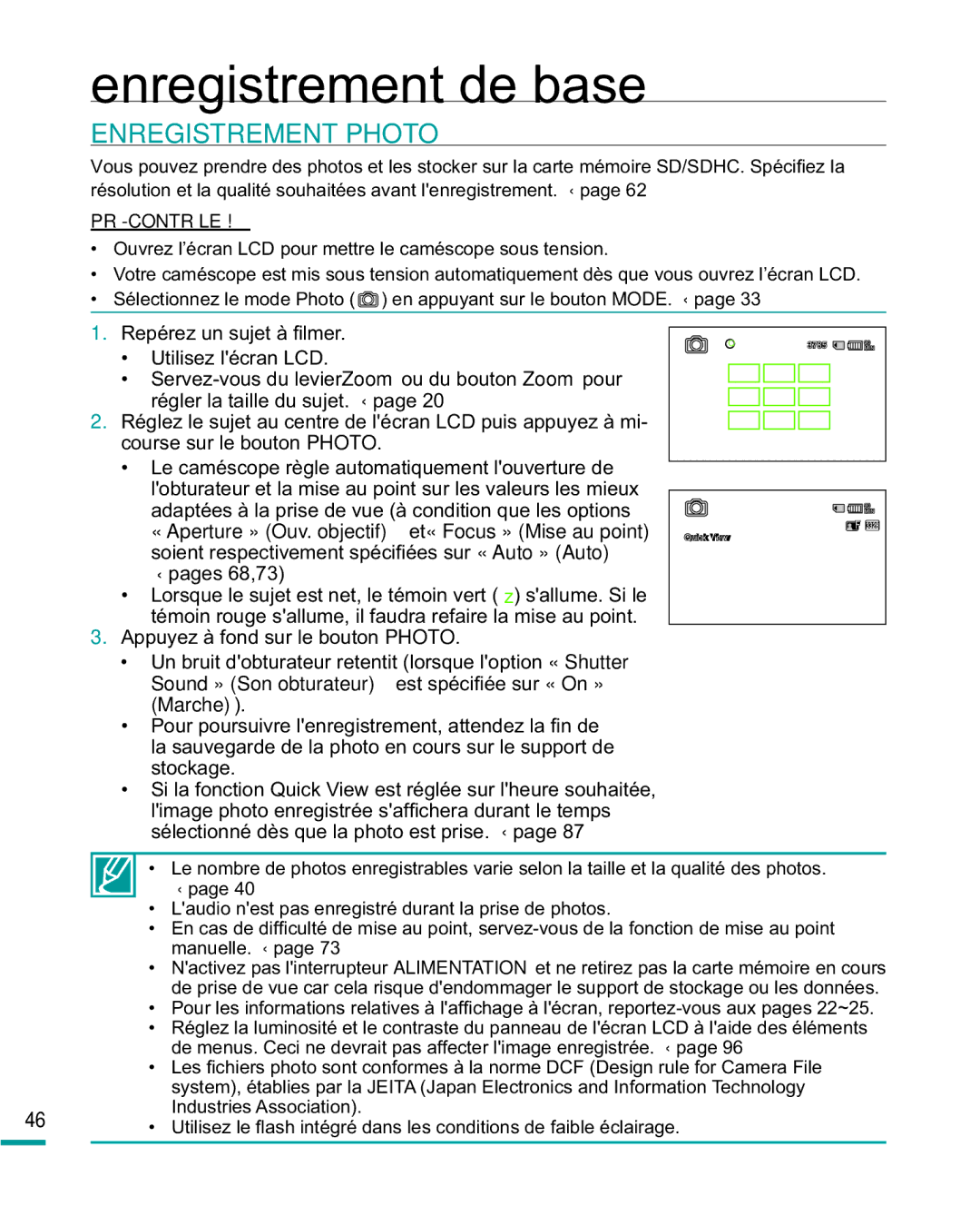 Samsung HMX-R10BP/EDC, HMX-R10SP/EDC manual Enregistrement Photo, Course sur le bouton Photo, Qgxvwulhv$Vvrfldwlrq 