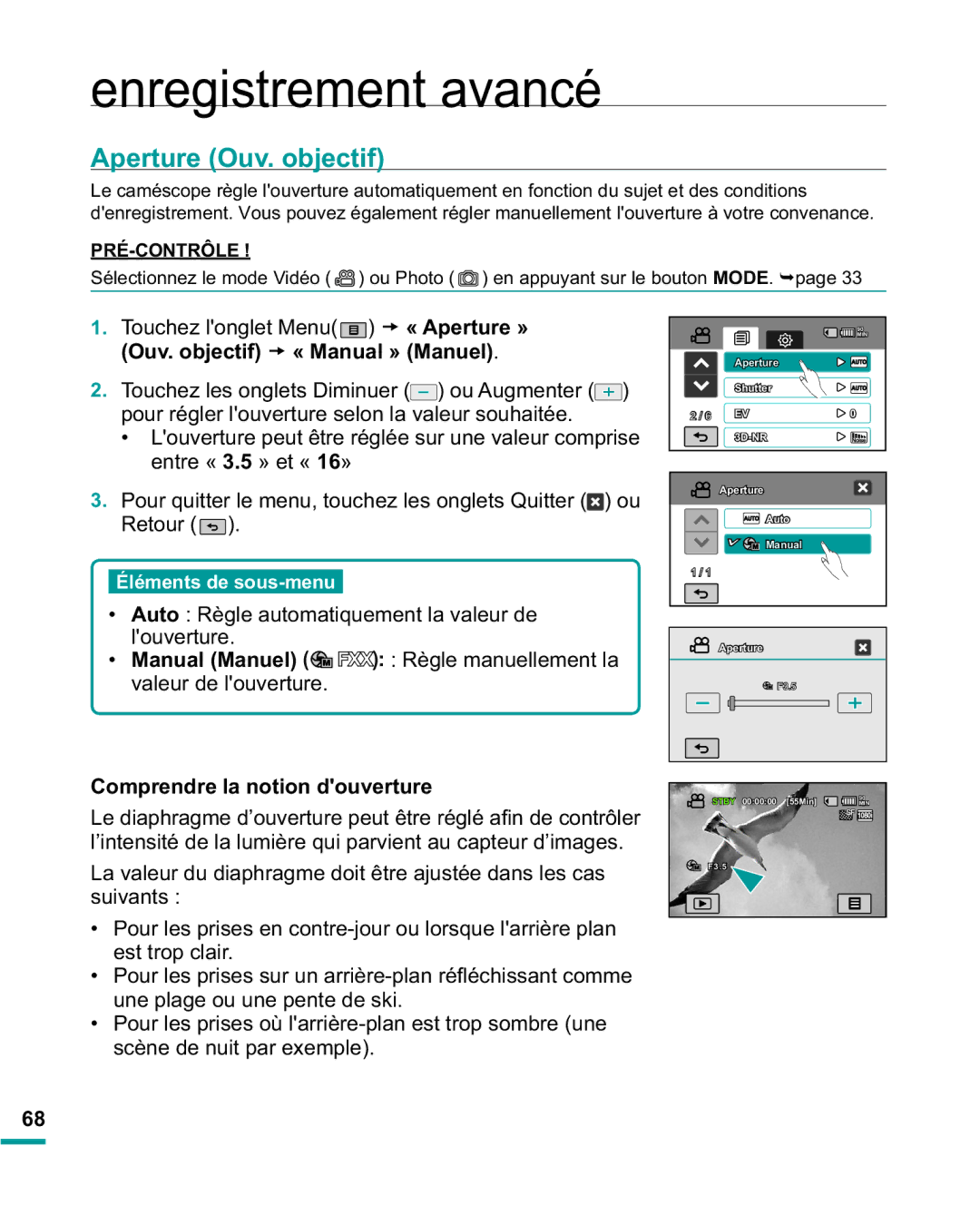 Samsung HMX-R10BP/EDC, HMX-R10SP/EDC manual Aperture Ouv. objectif, Comprendre la notion douverture, Est trop clair 