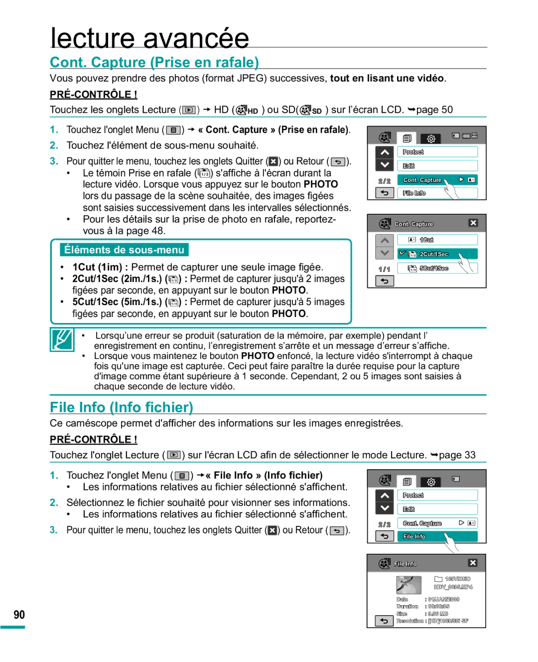 Samsung HMX-R10BP/EDC, HMX-R10SP/EDC manual Cont. Capture Prise en rafale, Loh,Qir,Qir¿Fklhu 