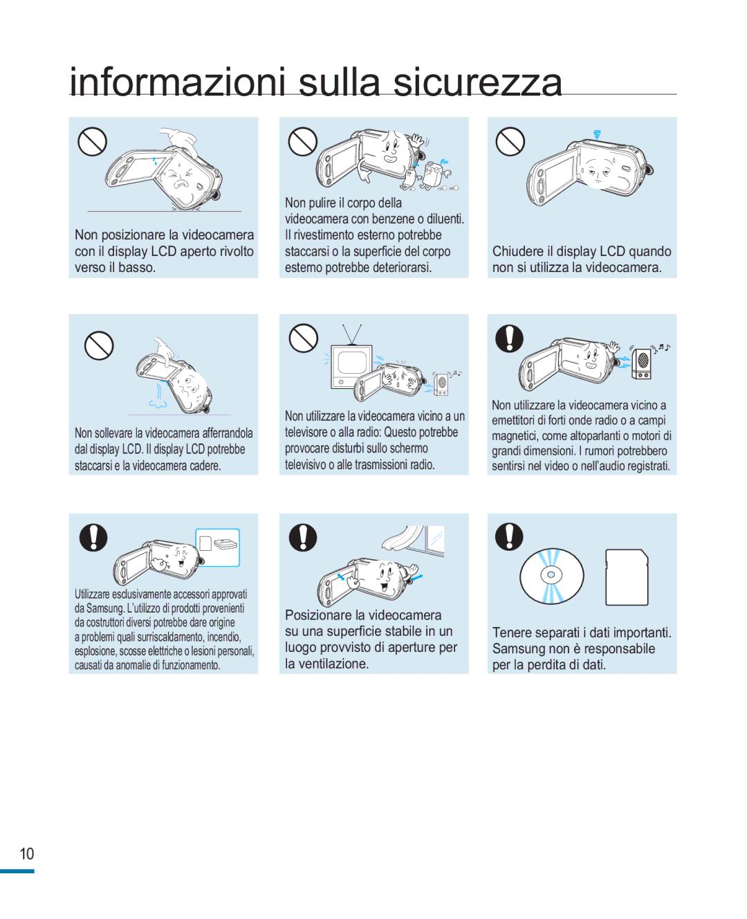 Samsung HMX-R10BP/EDC, HMX-R10SP/EDC manual Informazioni sulla sicurezza 