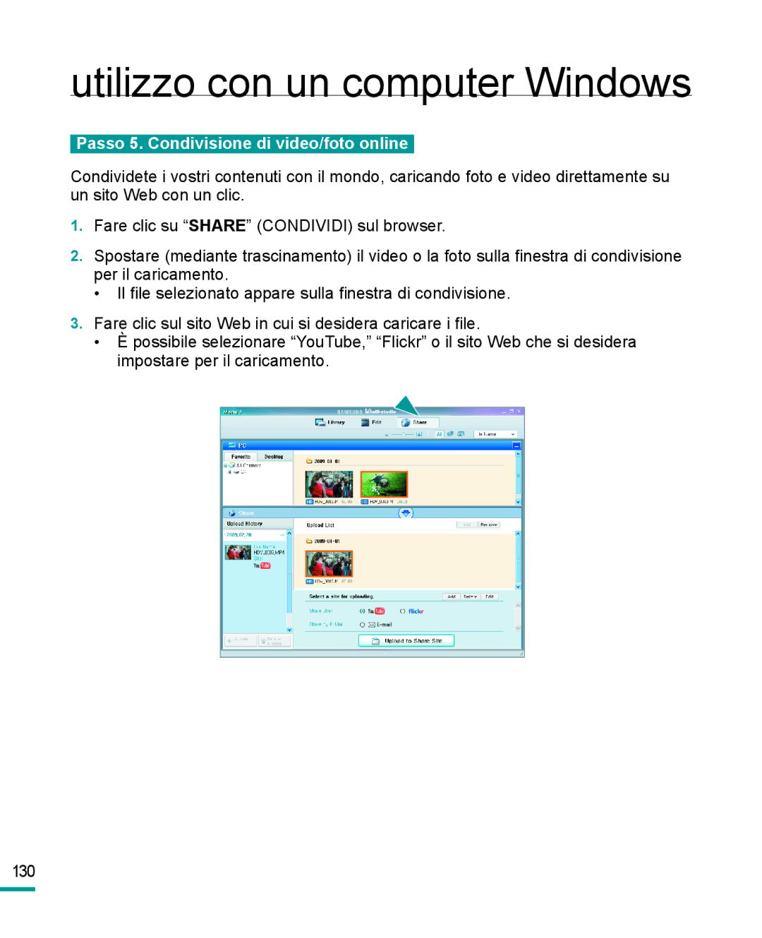 Samsung HMX-R10BP/EDC, HMX-R10SP/EDC manual Passo 5. Condivisione di video/foto online 