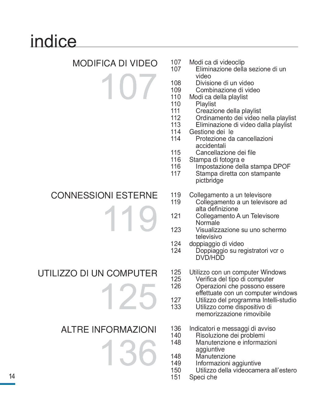 Samsung HMX-R10BP/EDC Modiﬁca di videoclip, Modiﬁca della playlist, Gestione dei ﬁle, Stampa di fotograﬁe, 125, Aggiuntive 