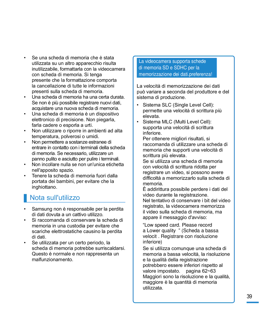 Samsung HMX-R10SP/EDC, HMX-R10BP/EDC manual Nota sullutilizzo 