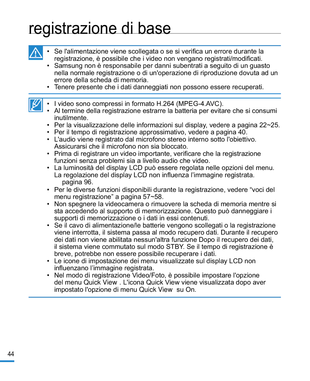 Samsung HMX-R10BP/EDC, HMX-R10SP/EDC manual Registrazione di base 