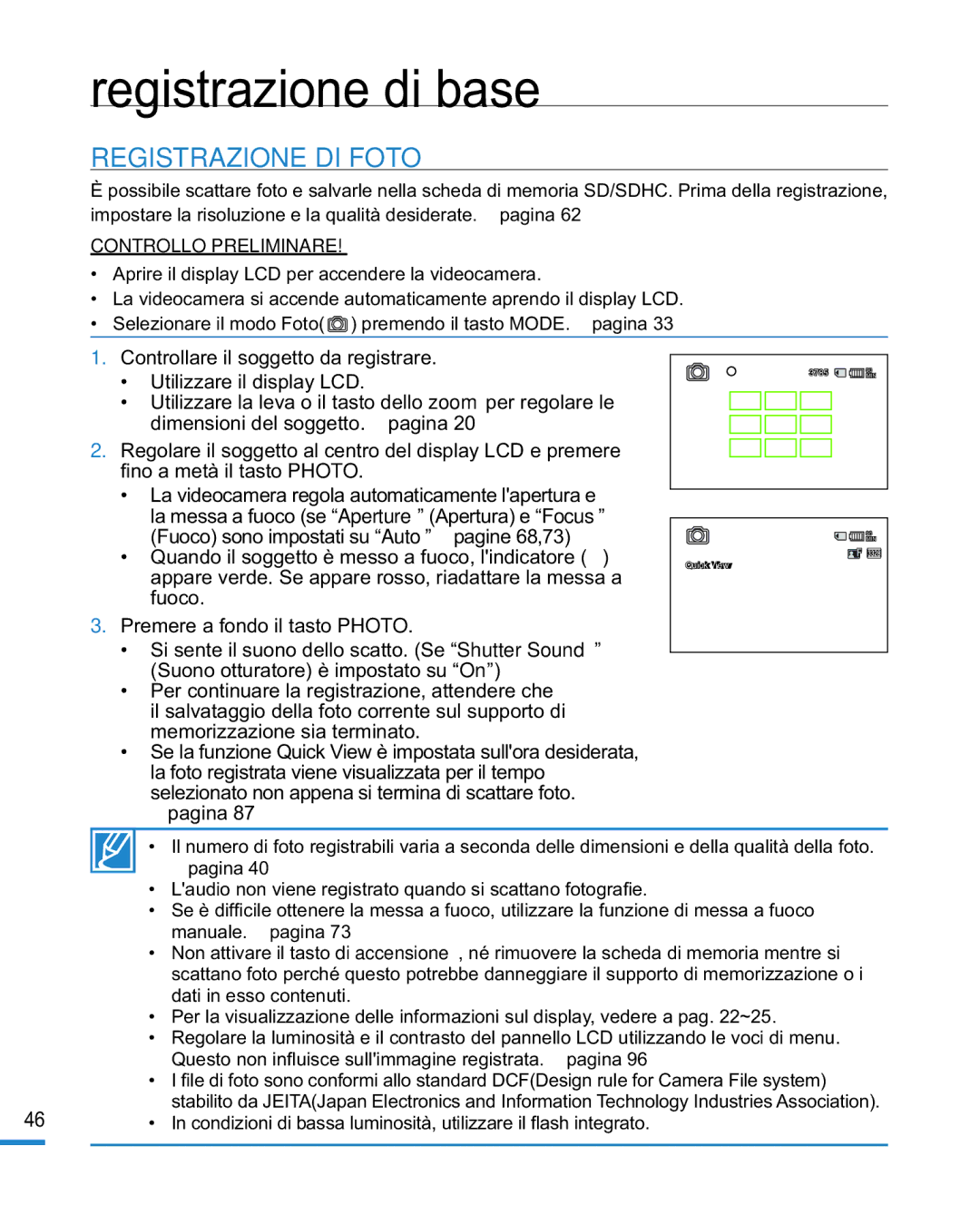 Samsung HMX-R10BP/EDC, HMX-R10SP/EDC manual Registrazione DI Foto, Pagina 