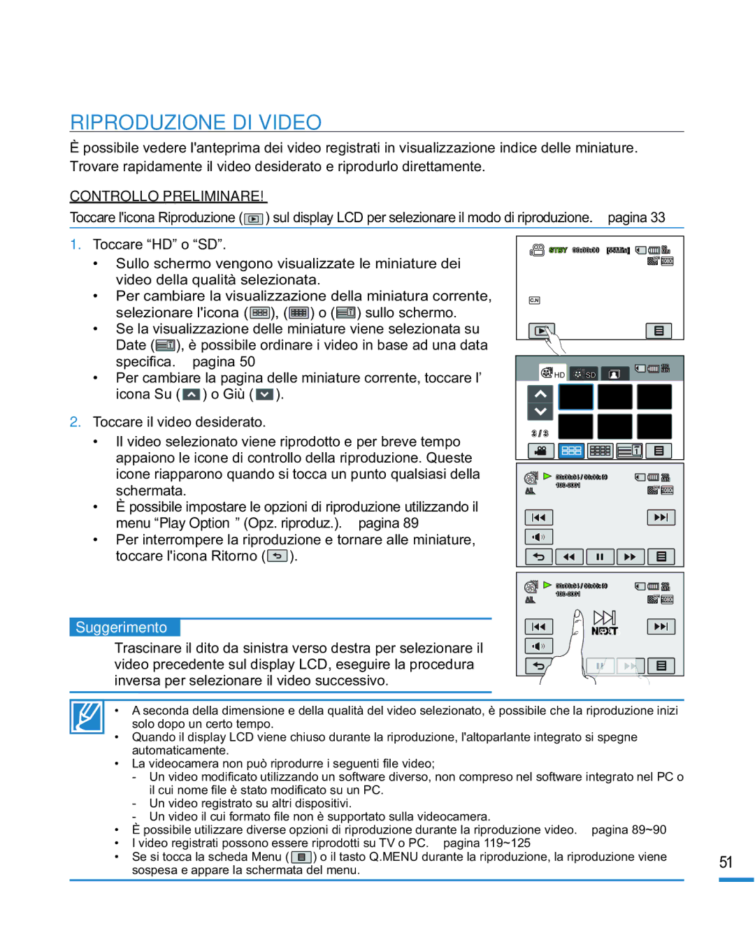 Samsung HMX-R10SP/EDC, HMX-R10BP/EDC manual Riproduzione DI Video 