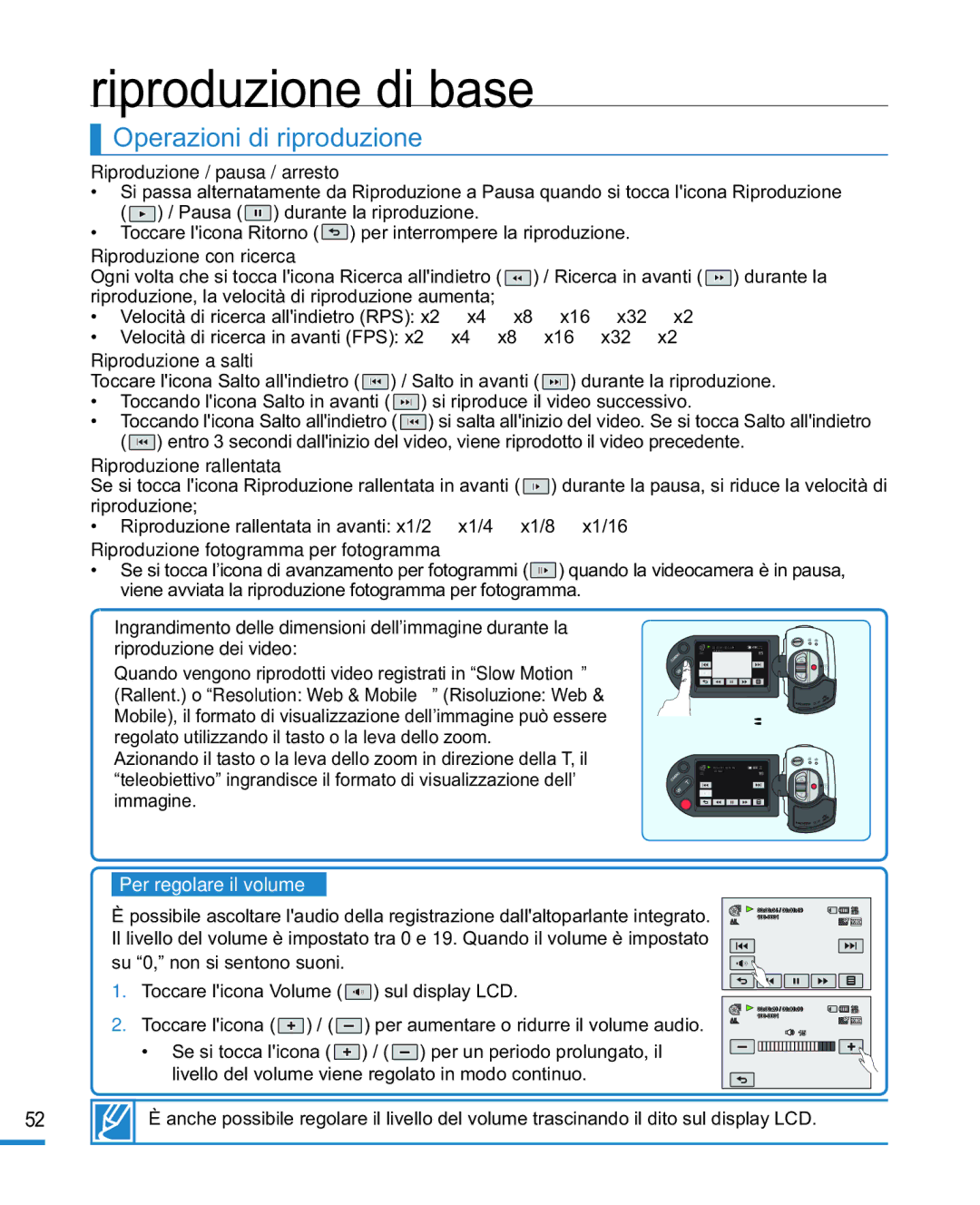 Samsung HMX-R10BP/EDC, HMX-R10SP/EDC manual Operazioni di riproduzione 