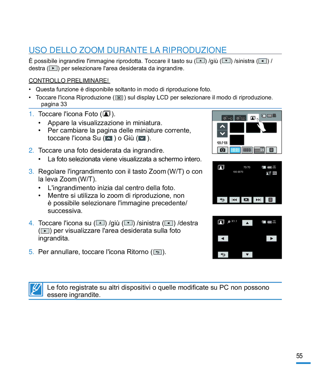 Samsung HMX-R10SP/EDC, HMX-R10BP/EDC manual USO Dello Zoom Durante LA Riproduzione 