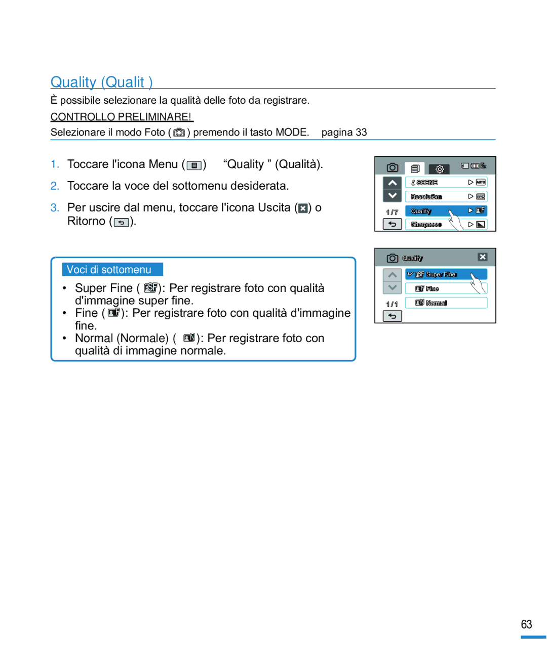 Samsung HMX-R10SP/EDC, HMX-R10BP/EDC manual Quality Qualità 