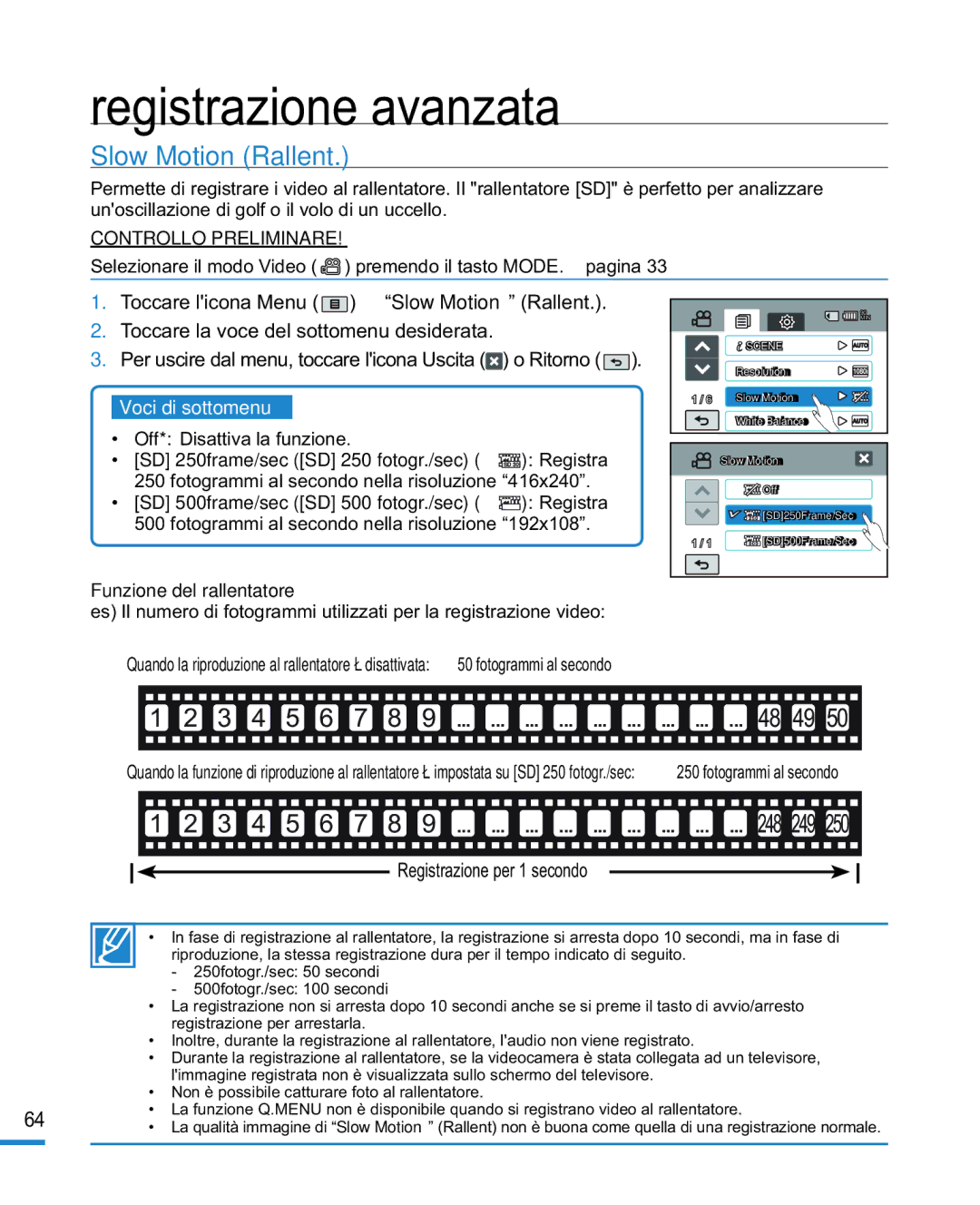 Samsung HMX-R10BP/EDC, HMX-R10SP/EDC manual Slow Motion Rallent, Funzione del rallentatore 