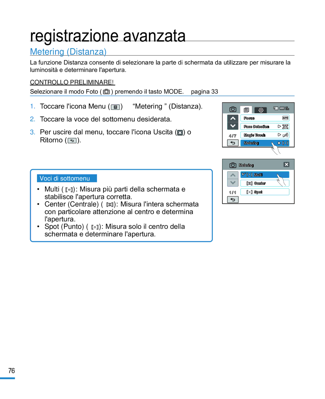 Samsung HMX-R10BP/EDC, HMX-R10SP/EDC manual Metering Distanza 