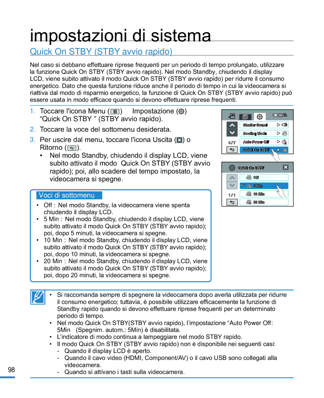 Samsung HMX-R10BP/EDC, HMX-R10SP/EDC manual Quick On Stby Stby avvio rapido 