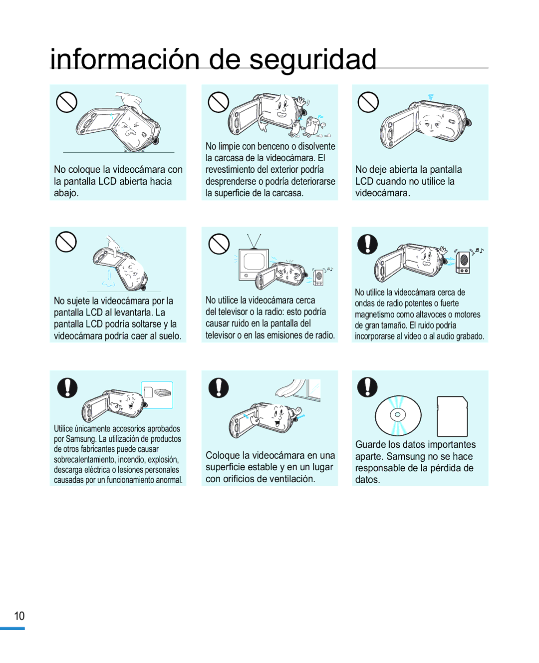 Samsung HMX-R10BP/EDC, HMX-R10SP/EDC manual Información de seguridad 