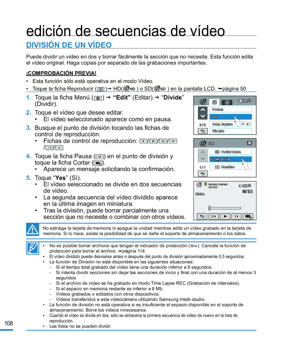 Samsung HMX-R10BP/EDC, HMX-R10SP/EDC manual División DE UN Vídeo, Divide 