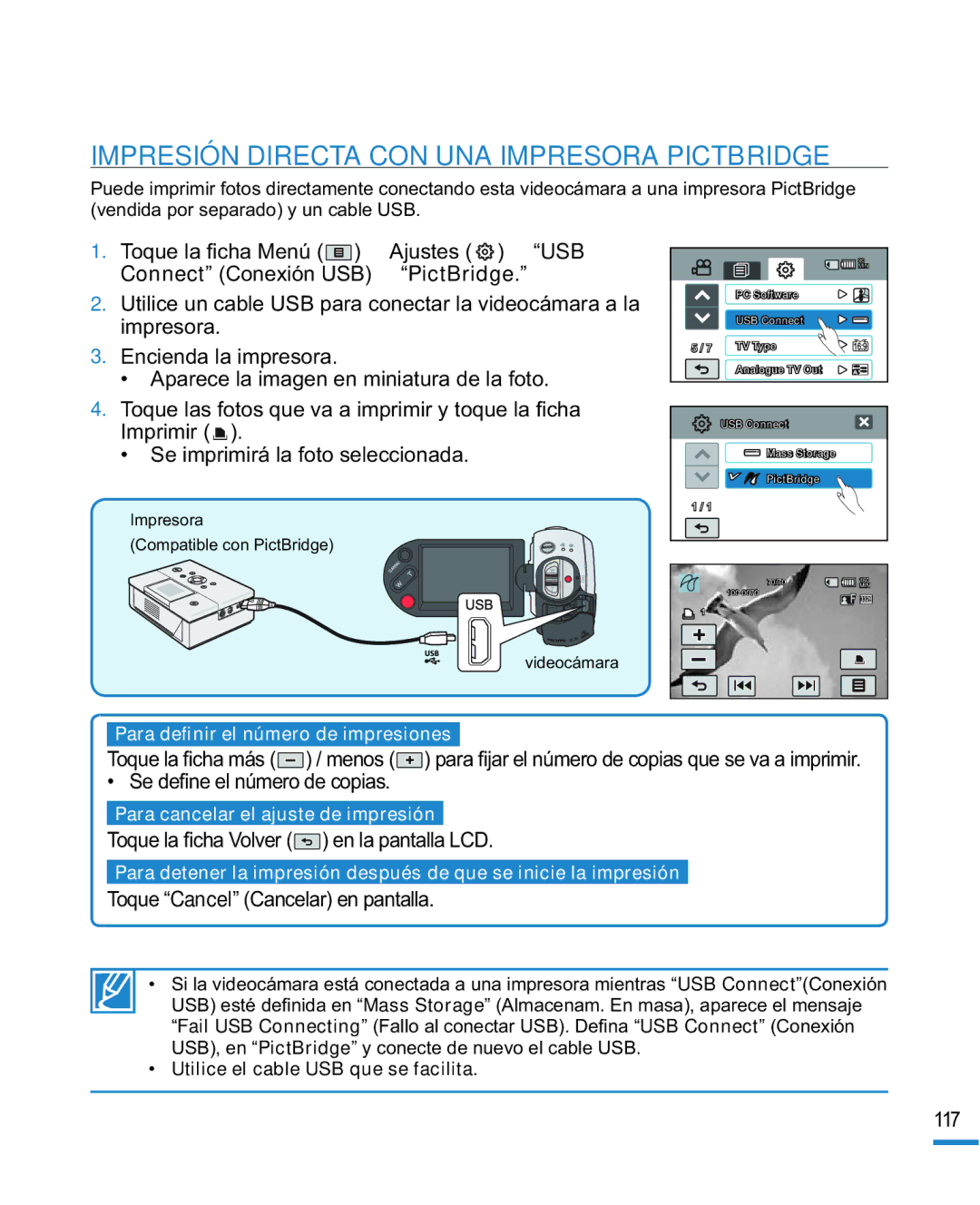 Samsung HMX-R10SP/EDC, HMX-R10BP/EDC manual Impresión Directa CON UNA Impresora Pictbridge, Videocámara 