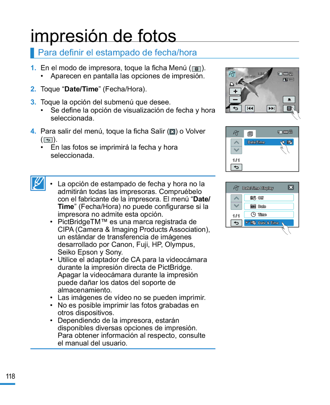 Samsung HMX-R10BP/EDC, HMX-R10SP/EDC manual Para deﬁ nir el estampado de fecha/hora 