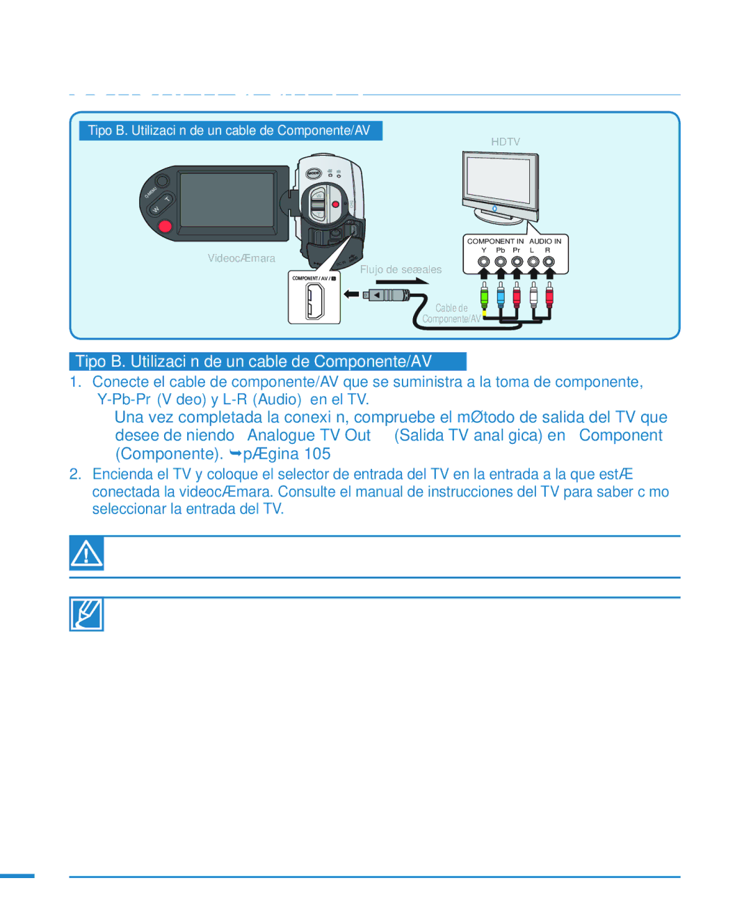 Samsung HMX-R10BP/EDC, HMX-R10SP/EDC manual Tipo B. Utilización de un cable de Componente/AV 