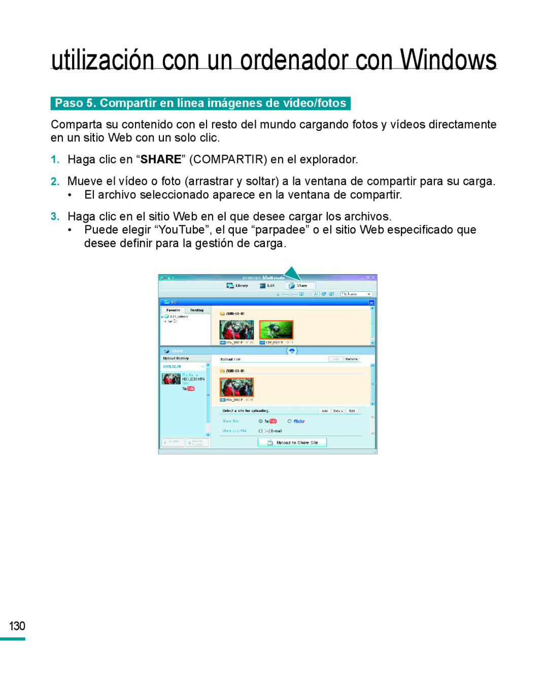 Samsung HMX-R10BP/EDC, HMX-R10SP/EDC manual Paso 5. Compartir en línea imágenes de vídeo/fotos 