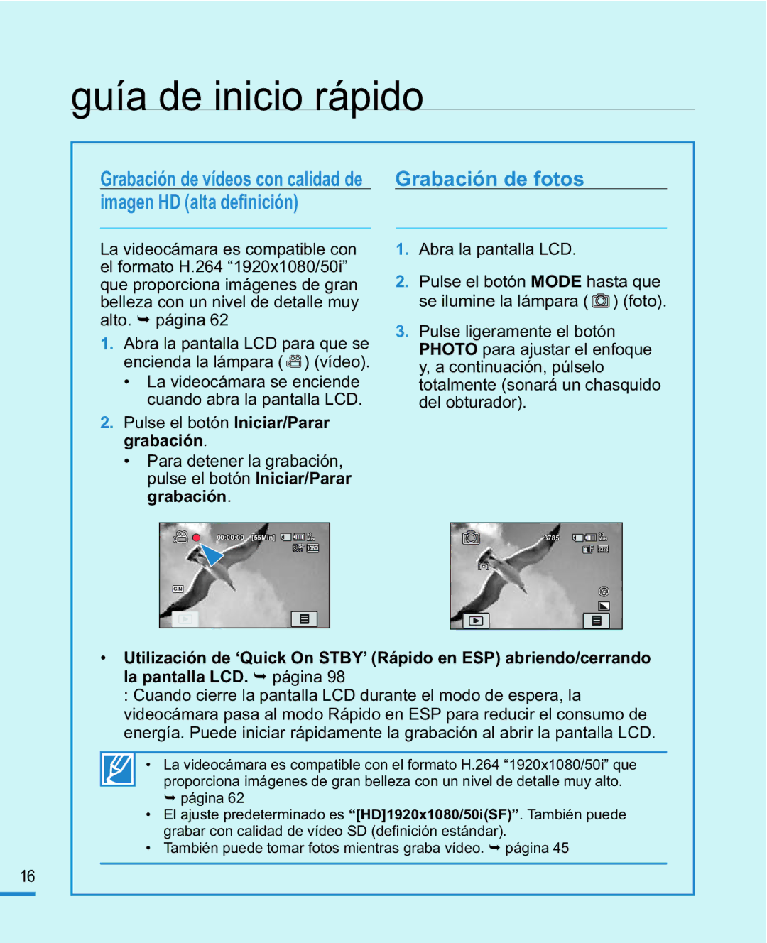 Samsung HMX-R10BP/EDC, HMX-R10SP/EDC manual Imagen HD alta deﬁnición, Grabación de fotos 