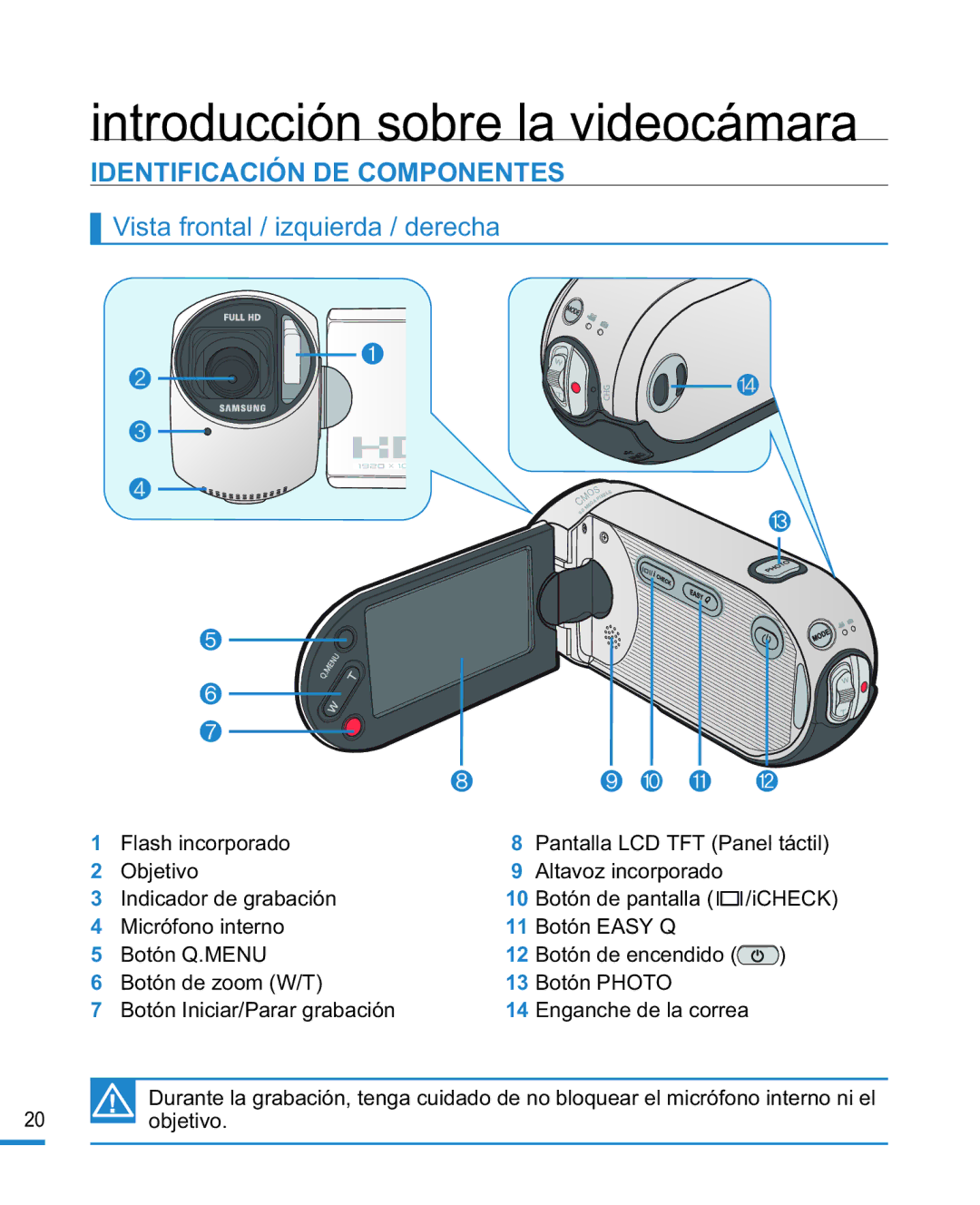 Samsung HMX-R10BP/EDC, HMX-R10SP/EDC manual Introducción sobre la videocámara, Identificación DE Componentes 