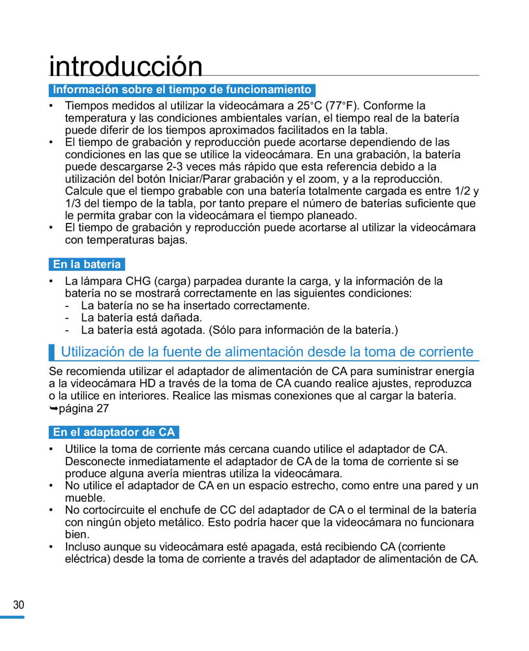 Samsung HMX-R10BP/EDC, HMX-R10SP/EDC Información sobre el tiempo de funcionamiento, En la batería, En el adaptador de CA 