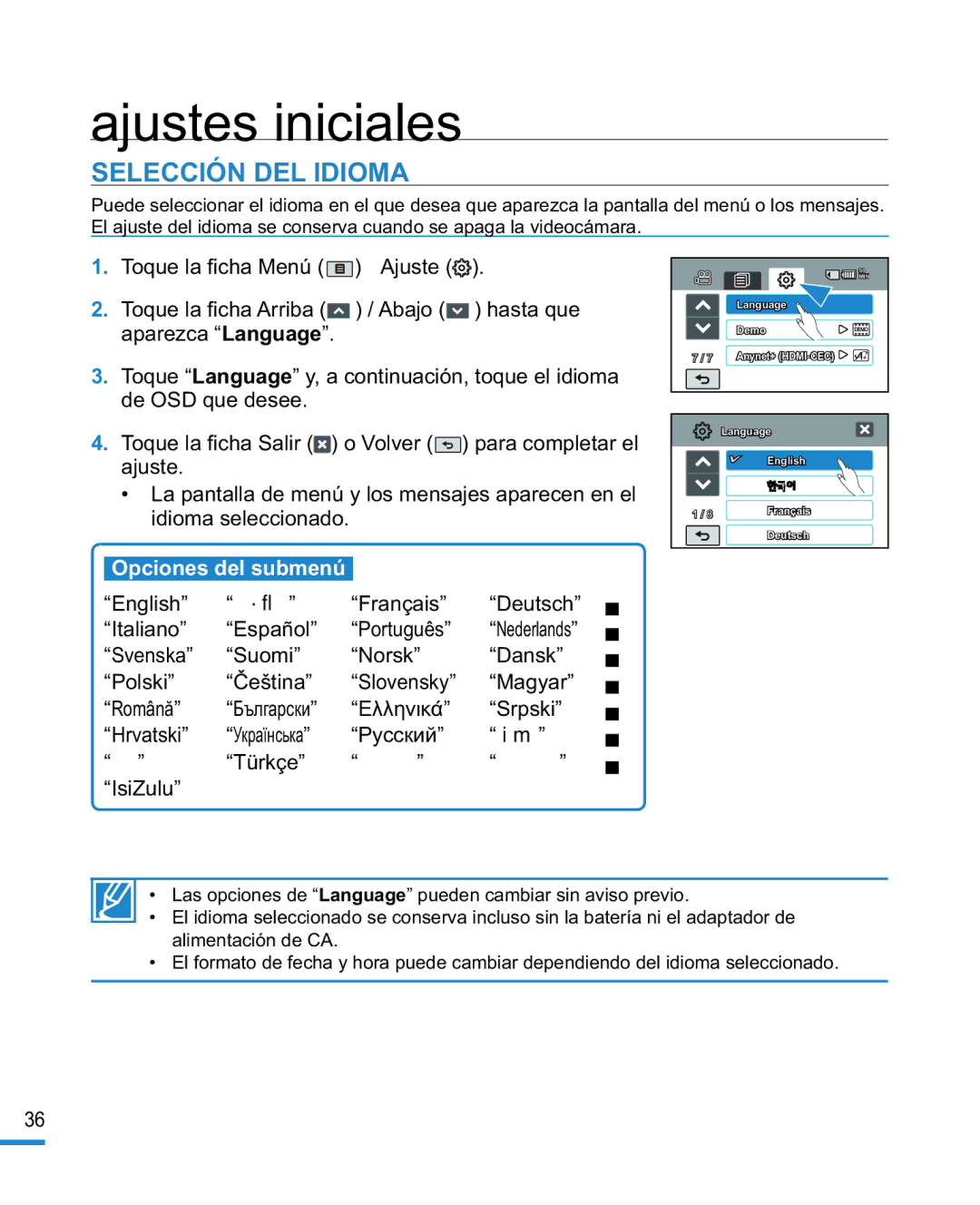 Samsung HMX-R10BP/EDC, HMX-R10SP/EDC manual Selección DEL Idioma, ไทย 