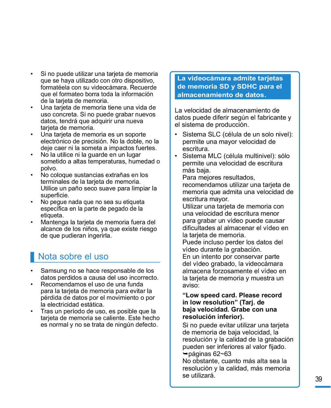 Samsung HMX-R10SP/EDC, HMX-R10BP/EDC manual Nota sobre el uso 