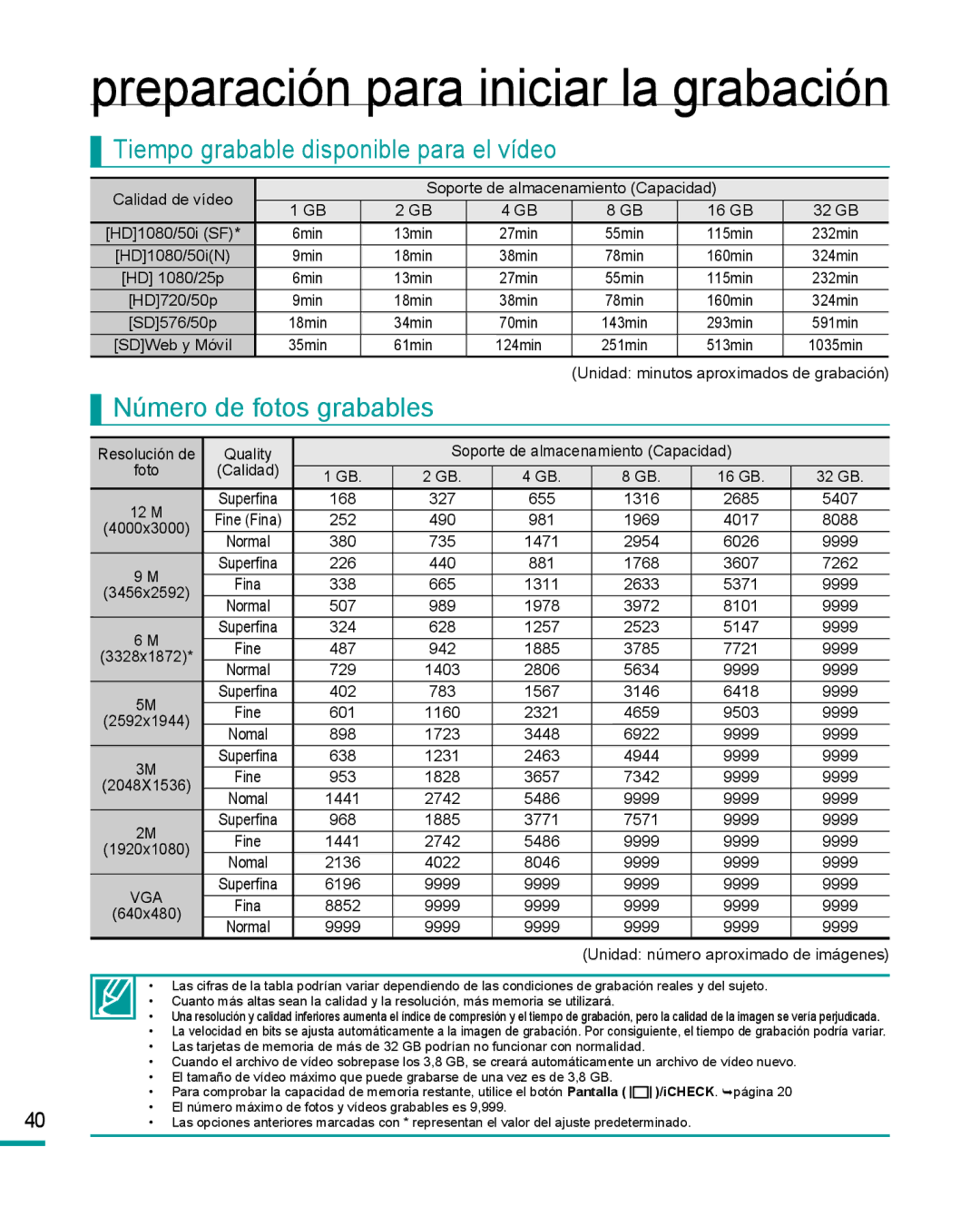 Samsung HMX-R10BP/EDC, HMX-R10SP/EDC manual Preparación para iniciar la grabación 