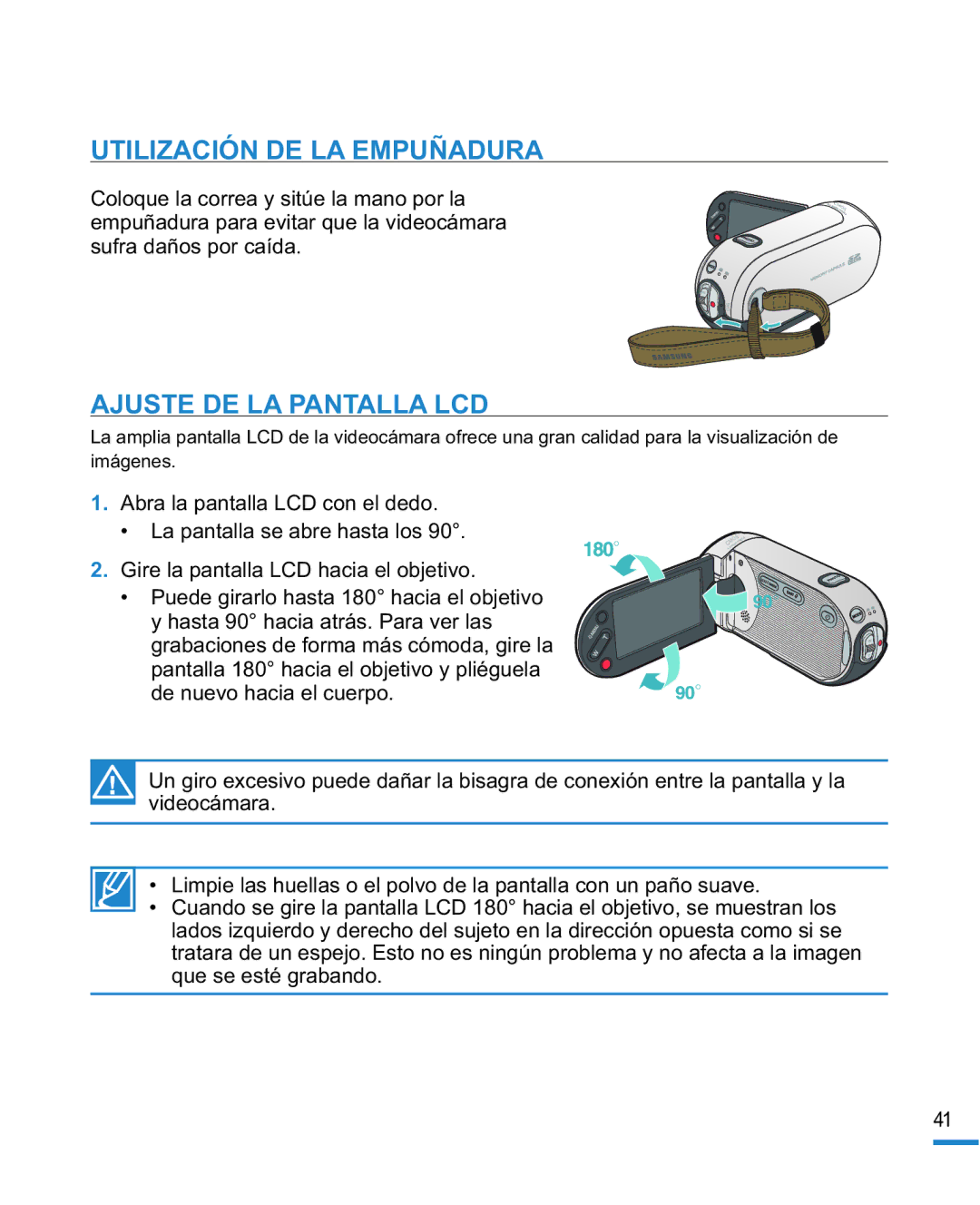 Samsung HMX-R10SP/EDC, HMX-R10BP/EDC manual Utilización DE LA Empuñadura, Ajuste DE LA Pantalla LCD 